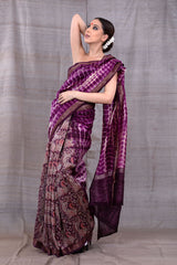 Radiant Violet Tie & Dye Chanderi Silk Saree
