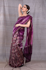 Radiant Violet Tie & Dye Chanderi Silk Saree - Chinaya Banaras