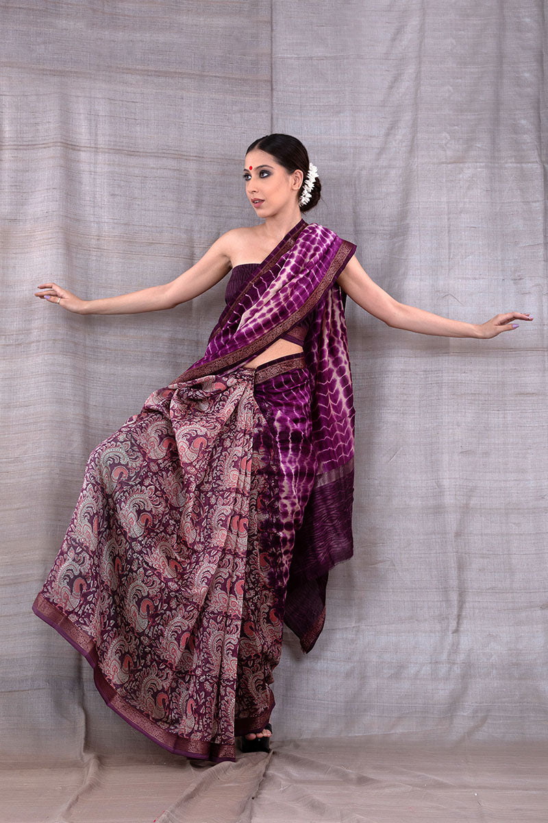 Radiant Violet Tie & Dye Chanderi Silk Saree