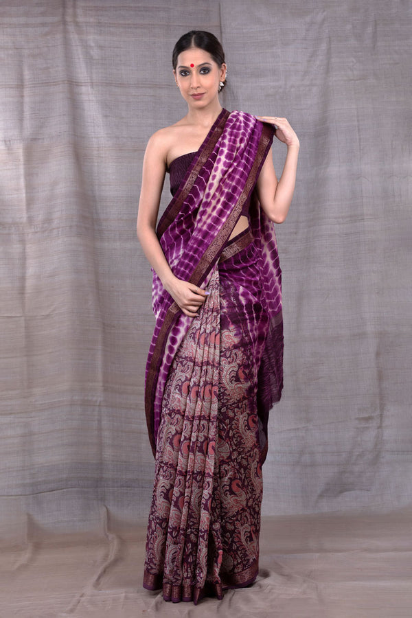 Women in Violet Tie & Dye Chanderi Silk Saree At Chinaya Banaras