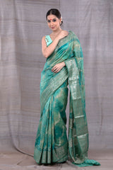 Women In Emerald Symphony Green Rangkat Woven Chanderi Silk Saree At Chinaya Banaras