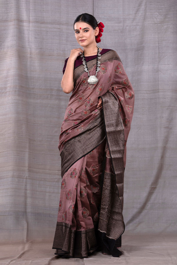 Women in Brown Woven Chanderi Silk Saree At Chinaya Banaras