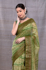 Finch Green Woven Chanderi Silk Saree