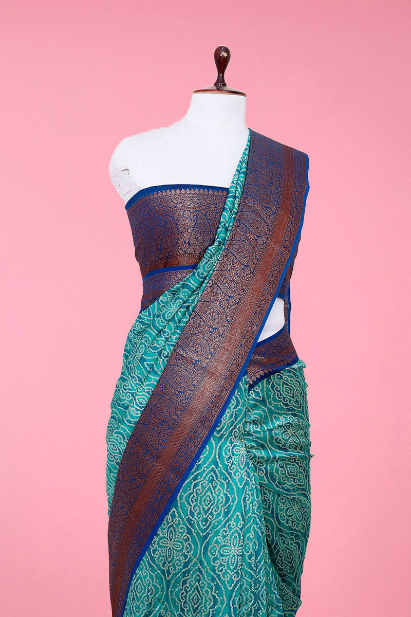 Cyan Blue Woven Chanderi Silk Saree - Chinaya Banaras