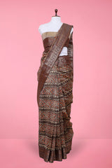 Women in Coffee Brown Ethnic Printed Chanderi Silk Saree At Chinaya Banaras