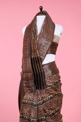 Coffee Brown Ethnic Printed Chanderi Silk Saree