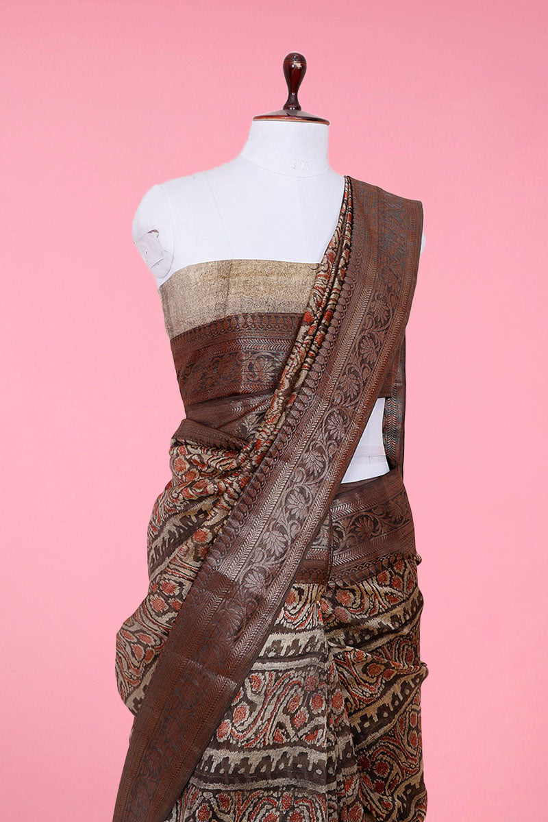 Coffee Brown Ethnic Printed Chanderi Silk Saree