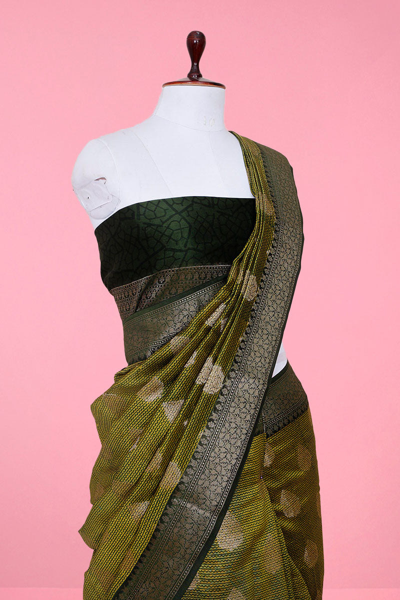 Henna Green Woven Chanderi Silk Saree - Chinaya Banaras