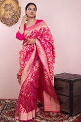 Regal Pink Ethnic Handwoven Banarasi Silk Saree