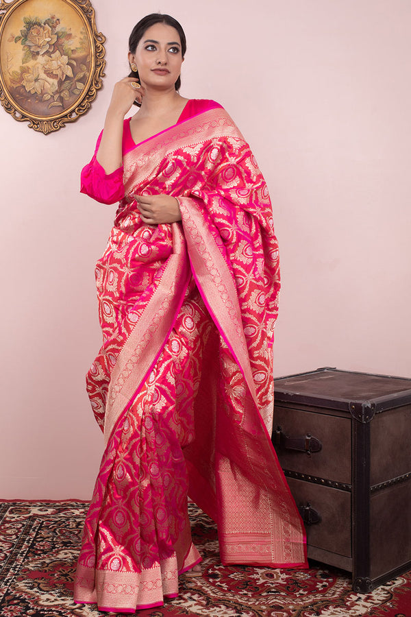 Regal Pink Ethnic Handwoven Banarasi Silk Saree - Chinaya Banaras