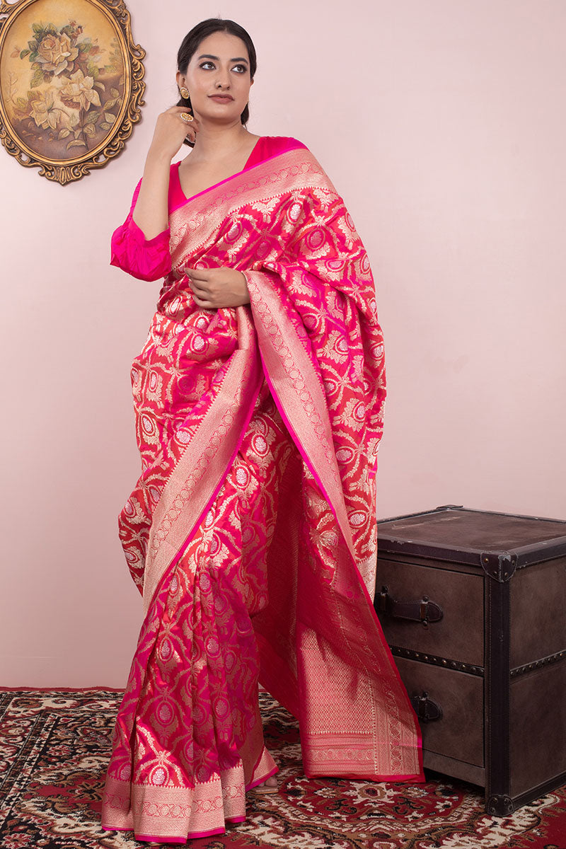 Regal Pink Ethnic Handwoven Banarasi Silk Saree