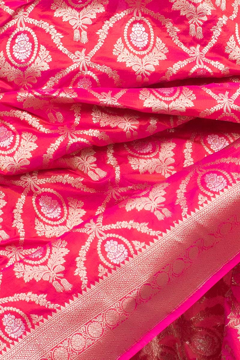 Regal Pink Ethnic Handwoven Banarasi Silk Saree