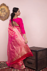 Regal Pink Ethnic Handwoven Banarasi Silk Saree