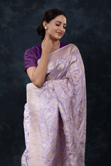 Lilac Ethnic Handwoven Banarasi Silk Saree - Chinaya Banaras
