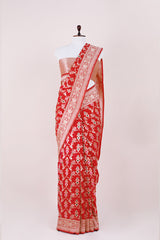 Red Meenadar Handwoven Banarasi Katan Silk Saree By Chinaya Banaras