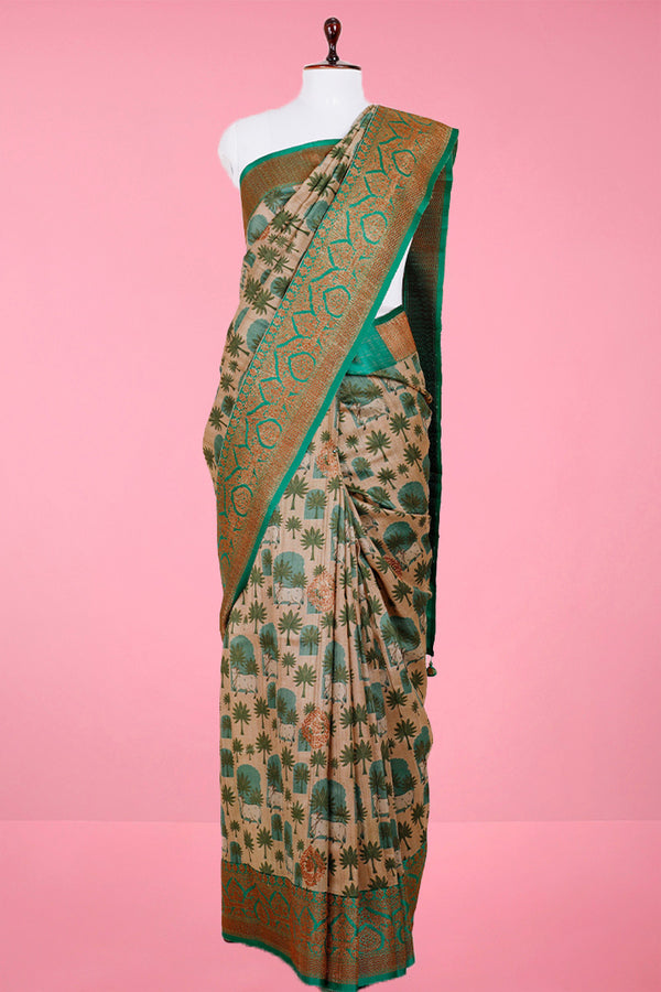 Green Pichwai Printed Tussar Silk Saree By Chinaya Banaras