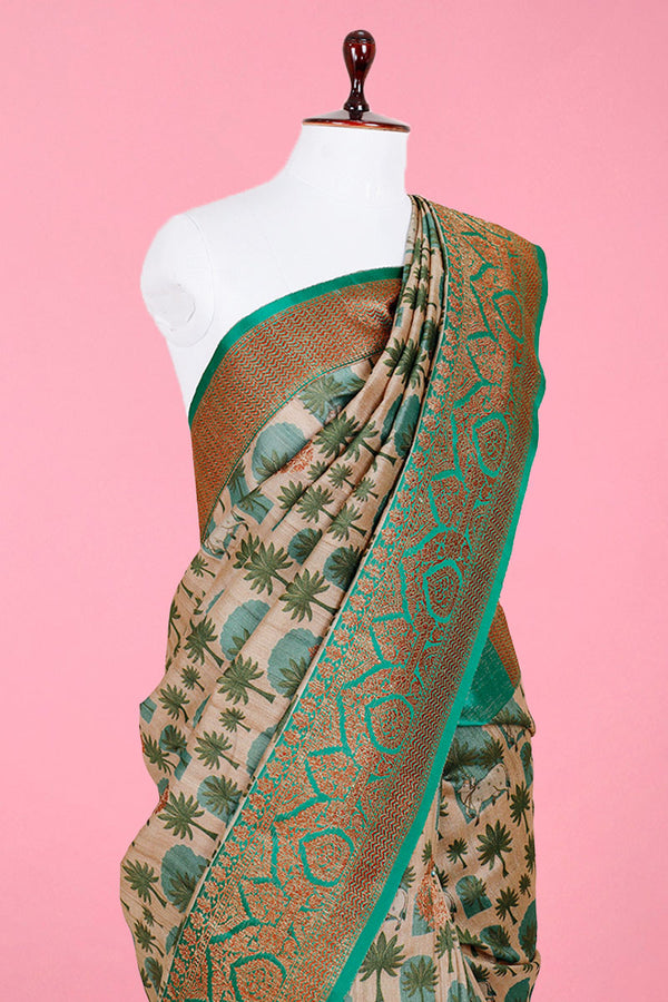 Green Pichwai Printed Tussar Silk Saree - Chinaya Banaras
