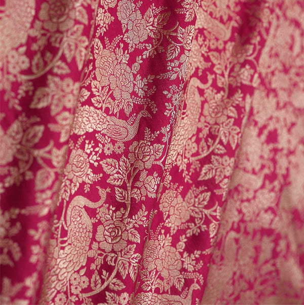 Red  Handwoven Banarasi Silk Fabric At Chinaya Banaras