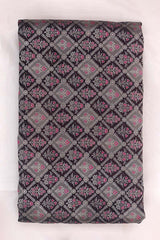 Wine & Grey Checkered Handwoven Satin Silk Fabric