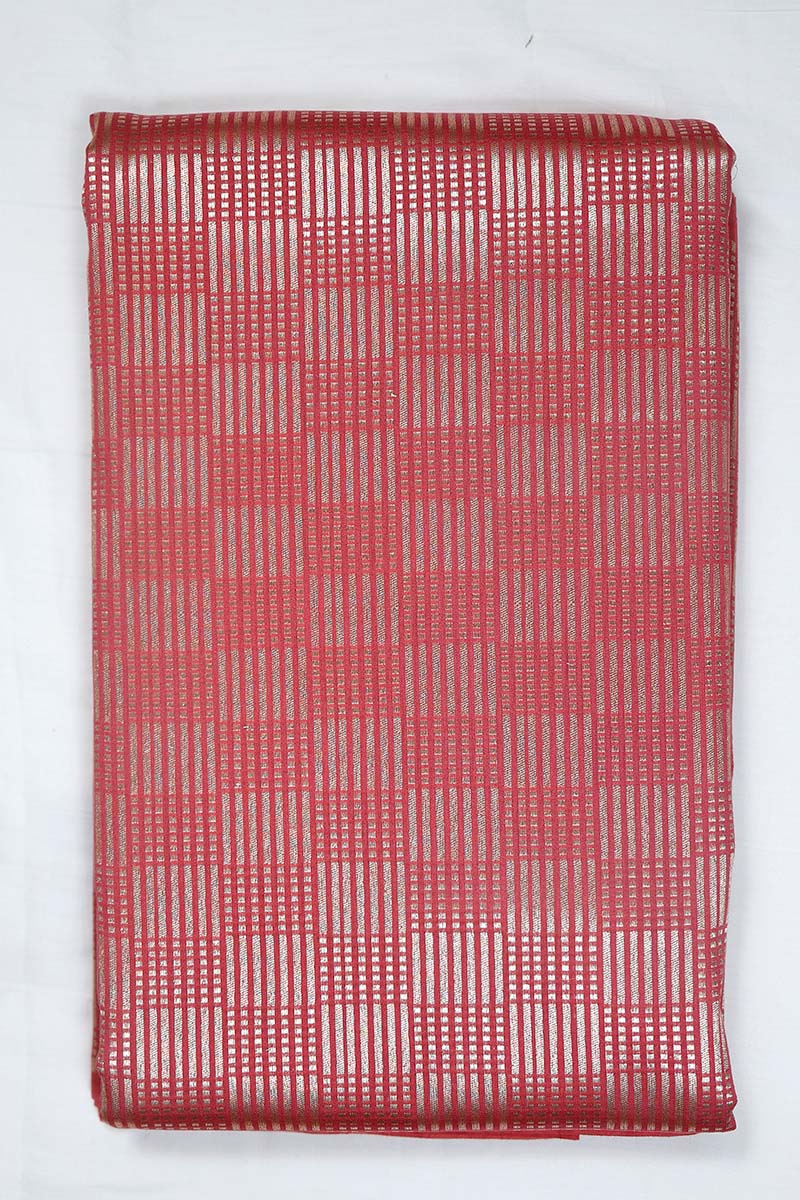 Rose Pink Geometrical Woven Mulberry Silk Fabric - Chinaya Banaras