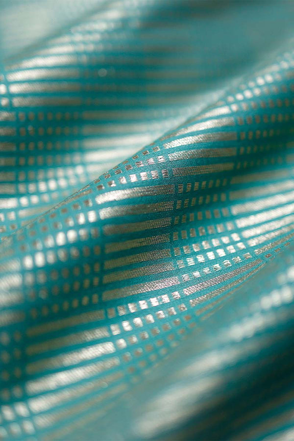 Powder Blue Geometrical Woven Mulberry Silk Fabric