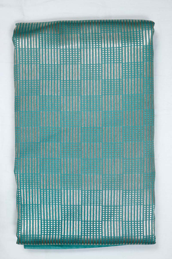 Powder Blue Geometrical Woven Mulberry Silk Fabric - Chinaya Banaras