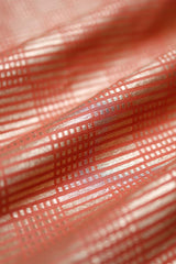 Coral Geometrical Woven Mulberry Silk Fabric - Chinaya Banaras