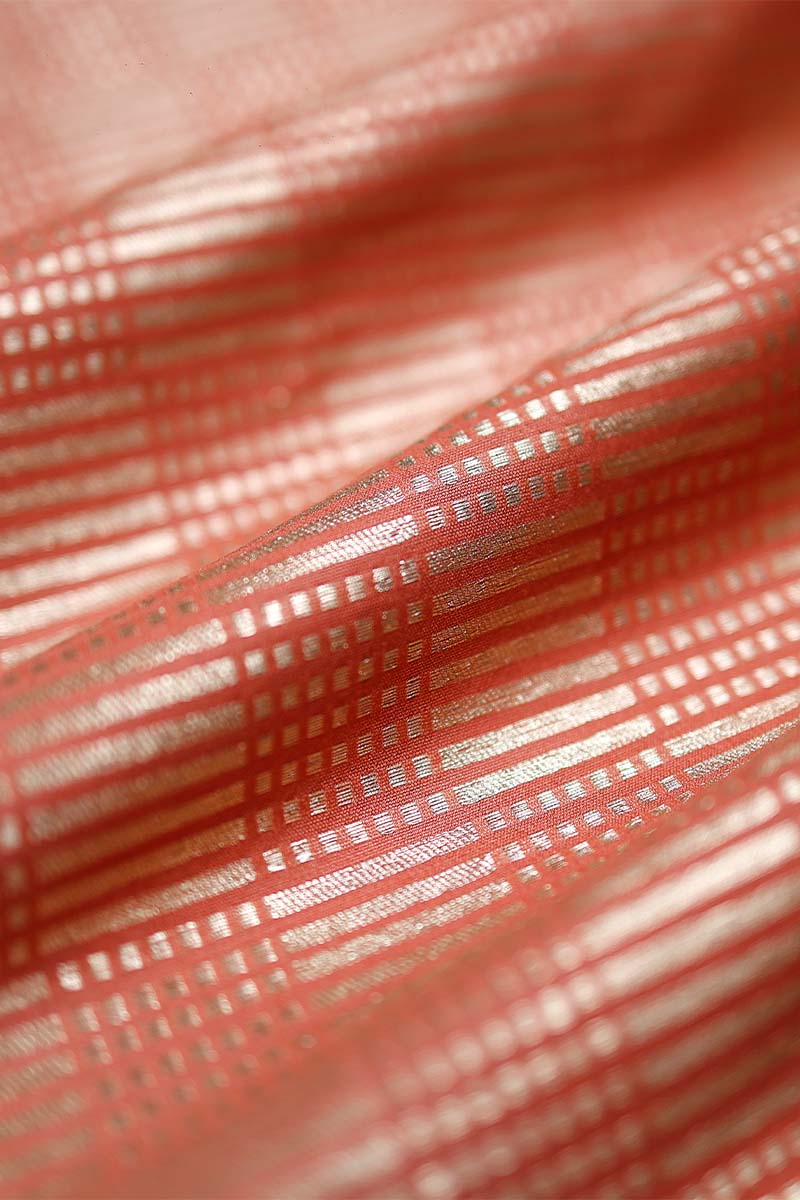 Coral Geometrical Woven Mulberry Silk Fabric