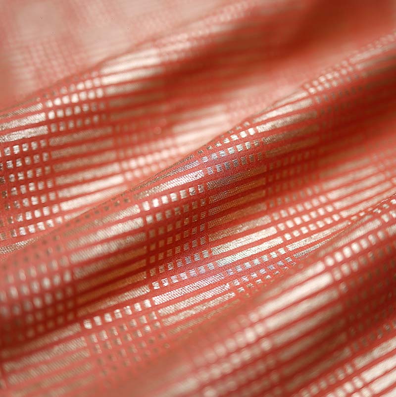 Coral Geometrical Woven Mulberry Silk Fabric At Chinaya Banaras