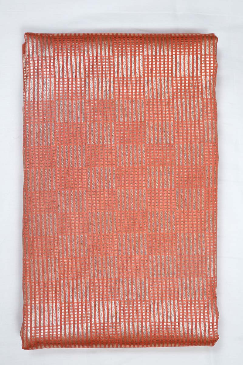 Coral Geometrical Woven Mulberry Silk Fabric