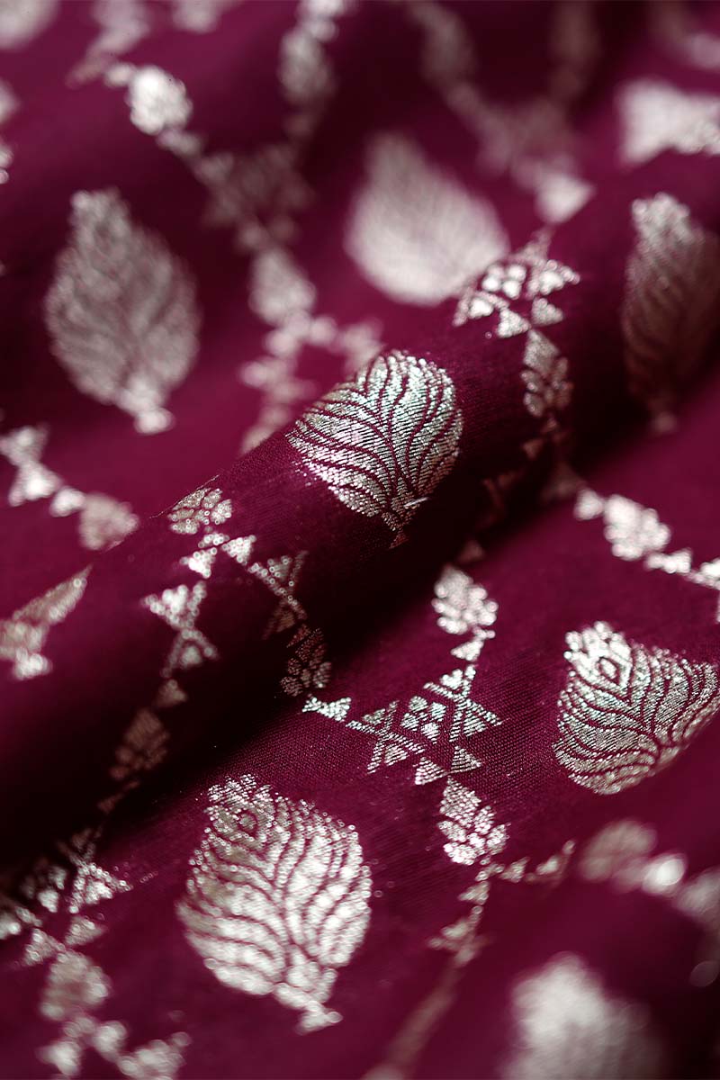 Wine Ethnic Woven Mulberry Silk Fabric