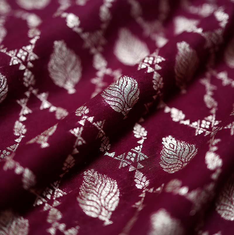 Wine Ethnic Woven Mulberry Silk Fabric At Chinaya Banaras