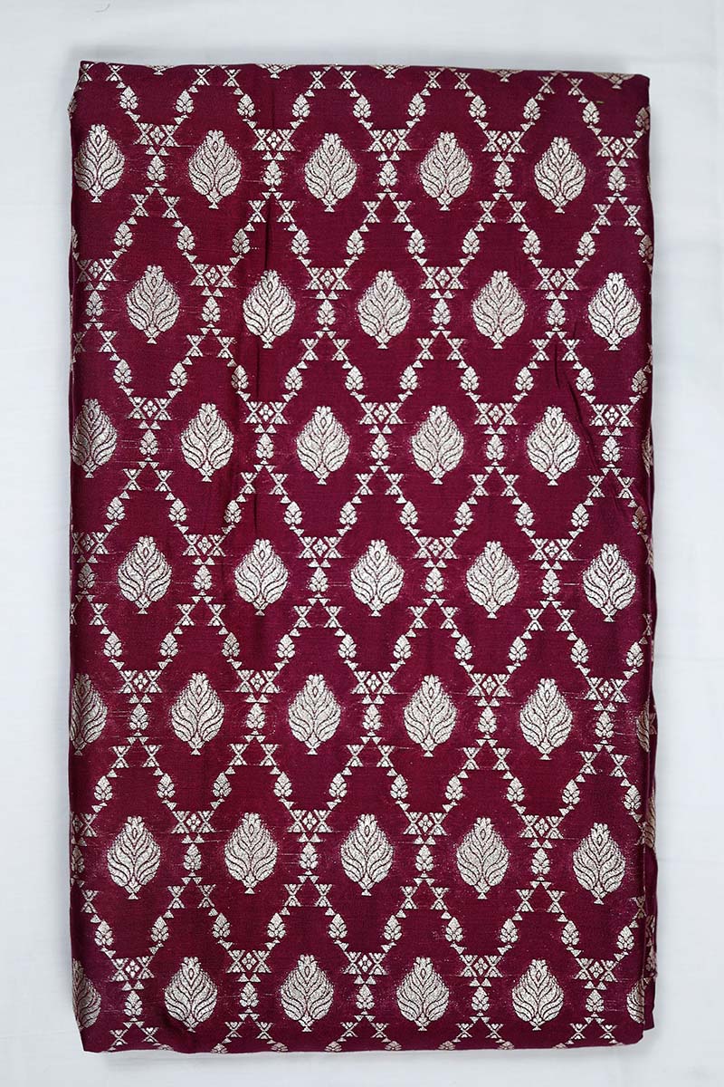 Wine Ethnic Woven Mulberry Silk Fabric