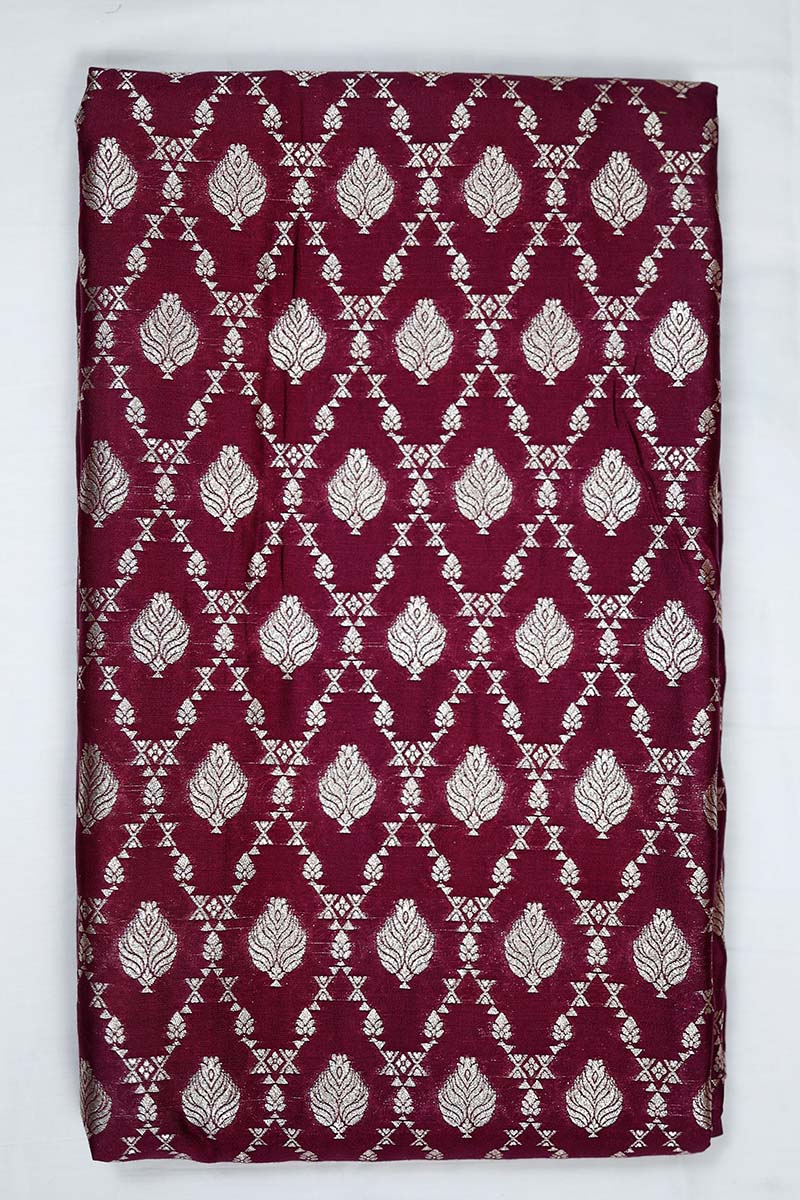 Wine Ethnic Woven Mulberry Silk Fabric - Chinaya Banaras