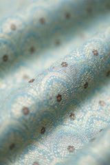 Powder Blue Ethnic Woven Mulberry Silk Fabric