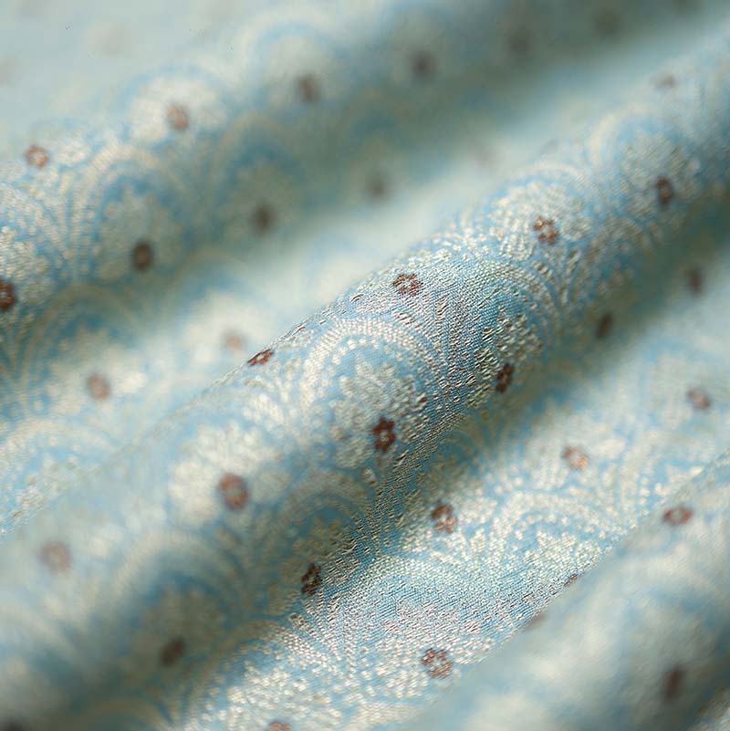 Powder Blue Ethnic Woven Mulberry Silk Fabric