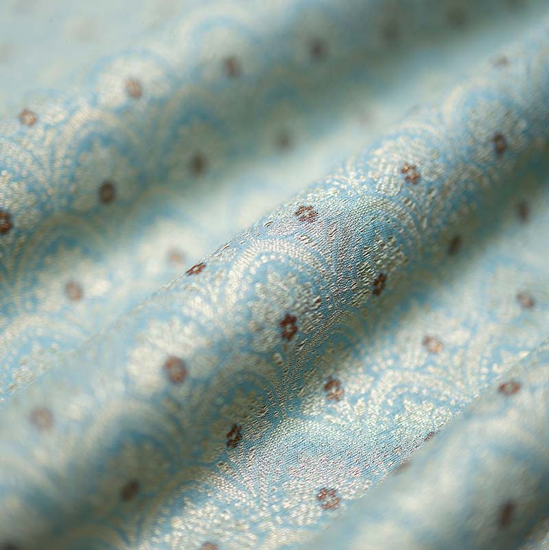 Powder Blue Ethnic Woven Mulberry Silk Fabric At Chinaya Banaras