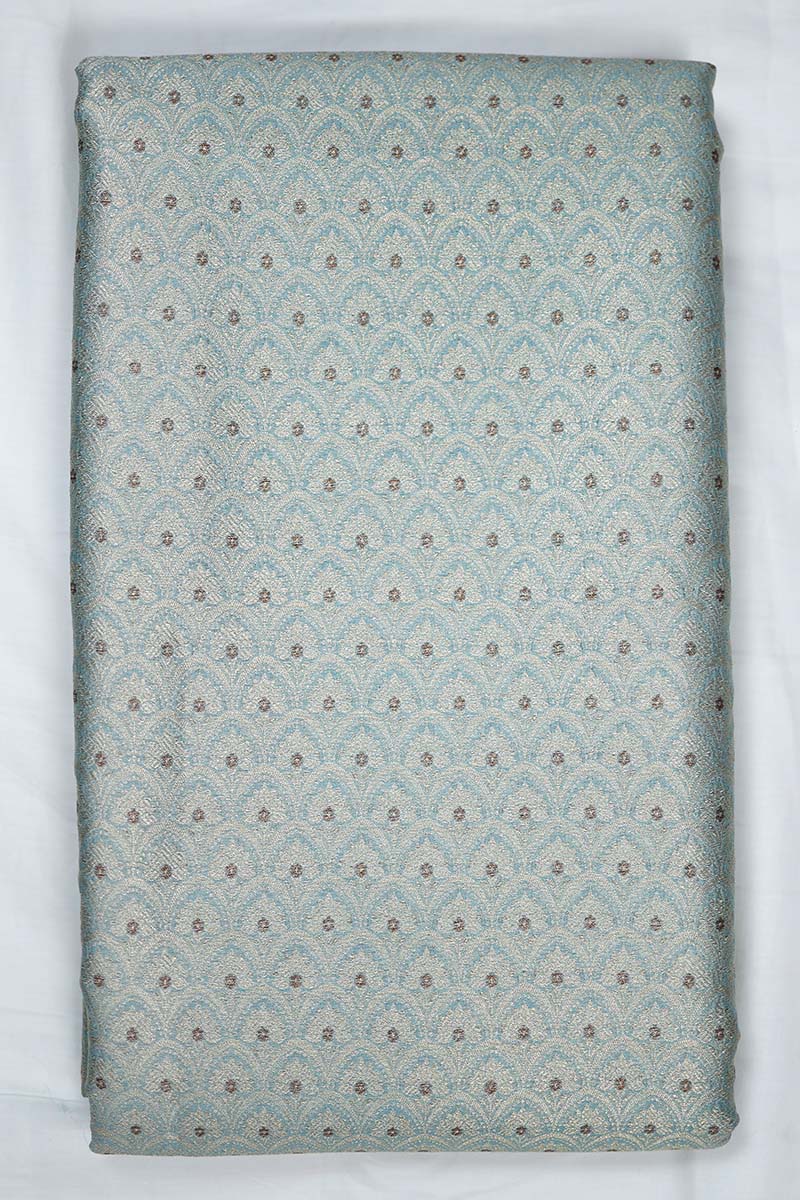 Powder Blue Ethnic Woven Mulberry Silk Fabric