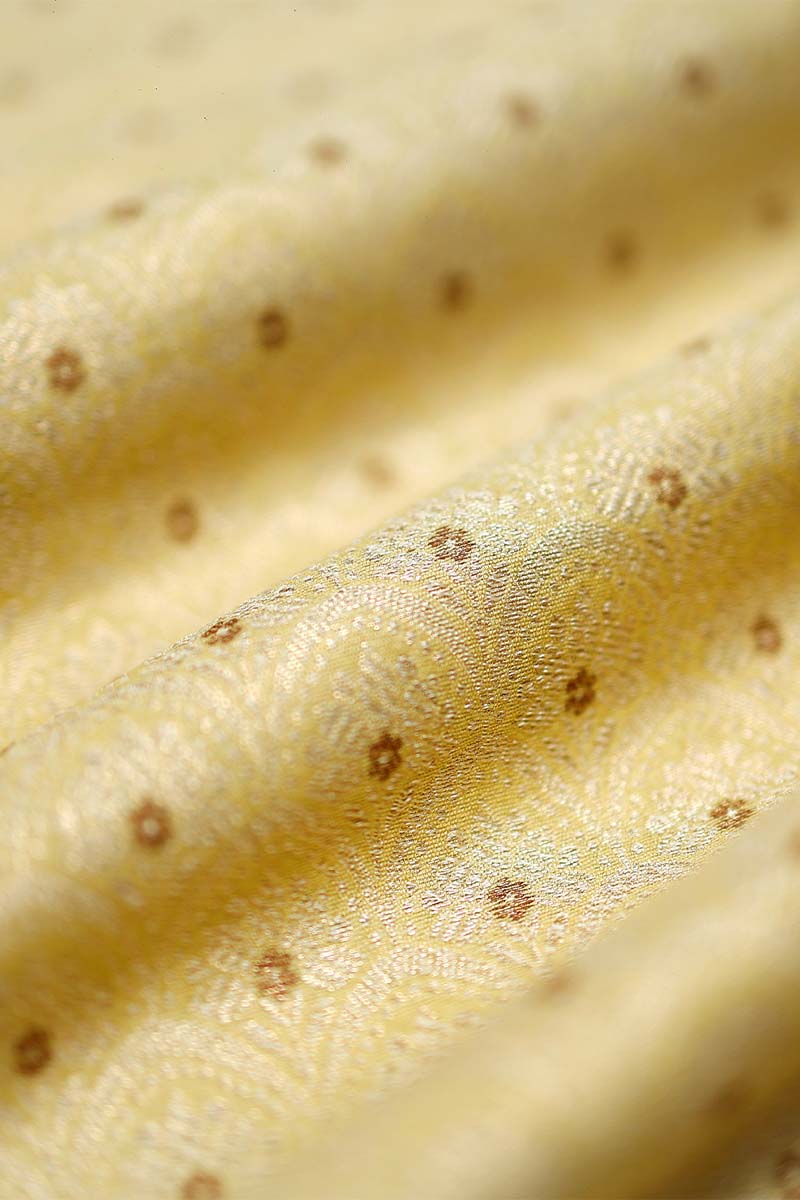 Butter Yellow Ethnic Woven Mulberry Silk Fabric - Chinaya Banaras