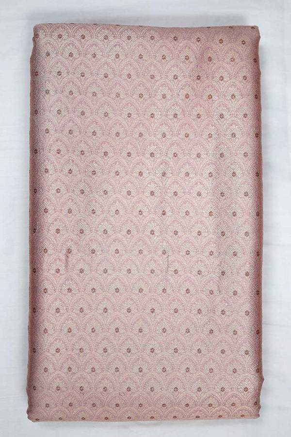 Peach Ethnic Woven Mulberry Silk Fabric - Chinaya Banaras