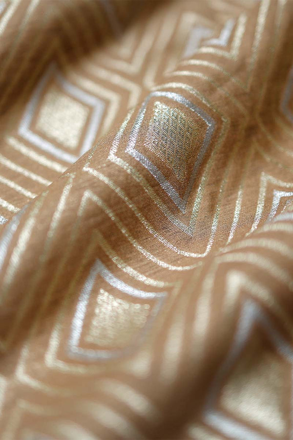 Henna Green Geometrical Woven Mulberry Silk Fabric