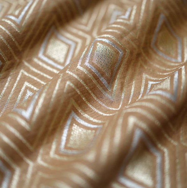 Henna Green Geometrical Woven Mulberry Silk Fabric