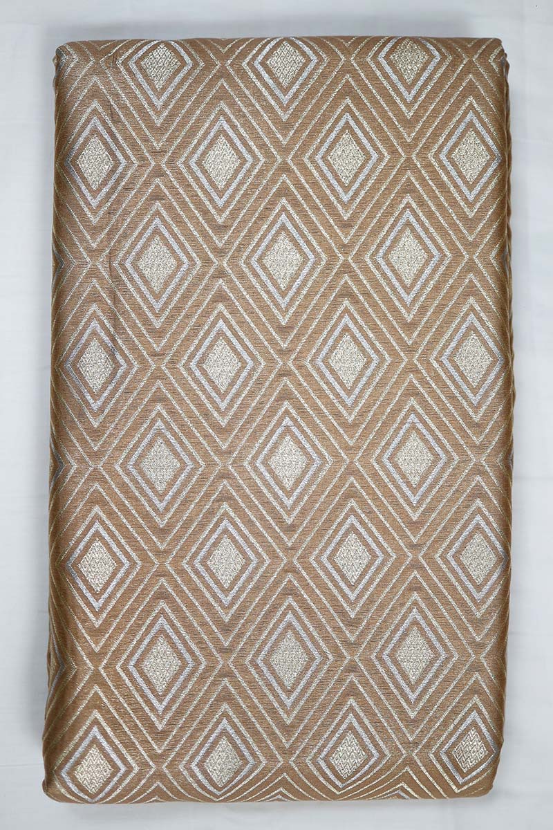 Luxury Henna Green Geometrical Woven Mulberry Silk Fabric - Chinaya Banaras