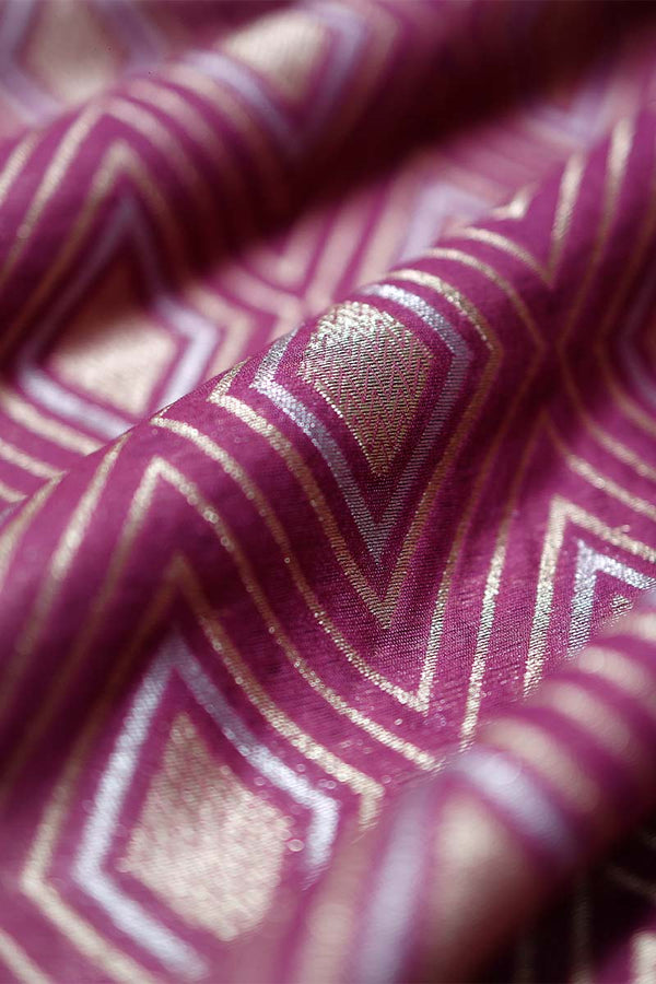 Purple  Geometrical Woven Mulberry Silk Fabric