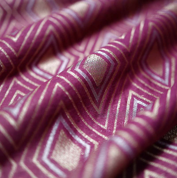 Purple  Geometrical Woven Mulberry Silk Fabric