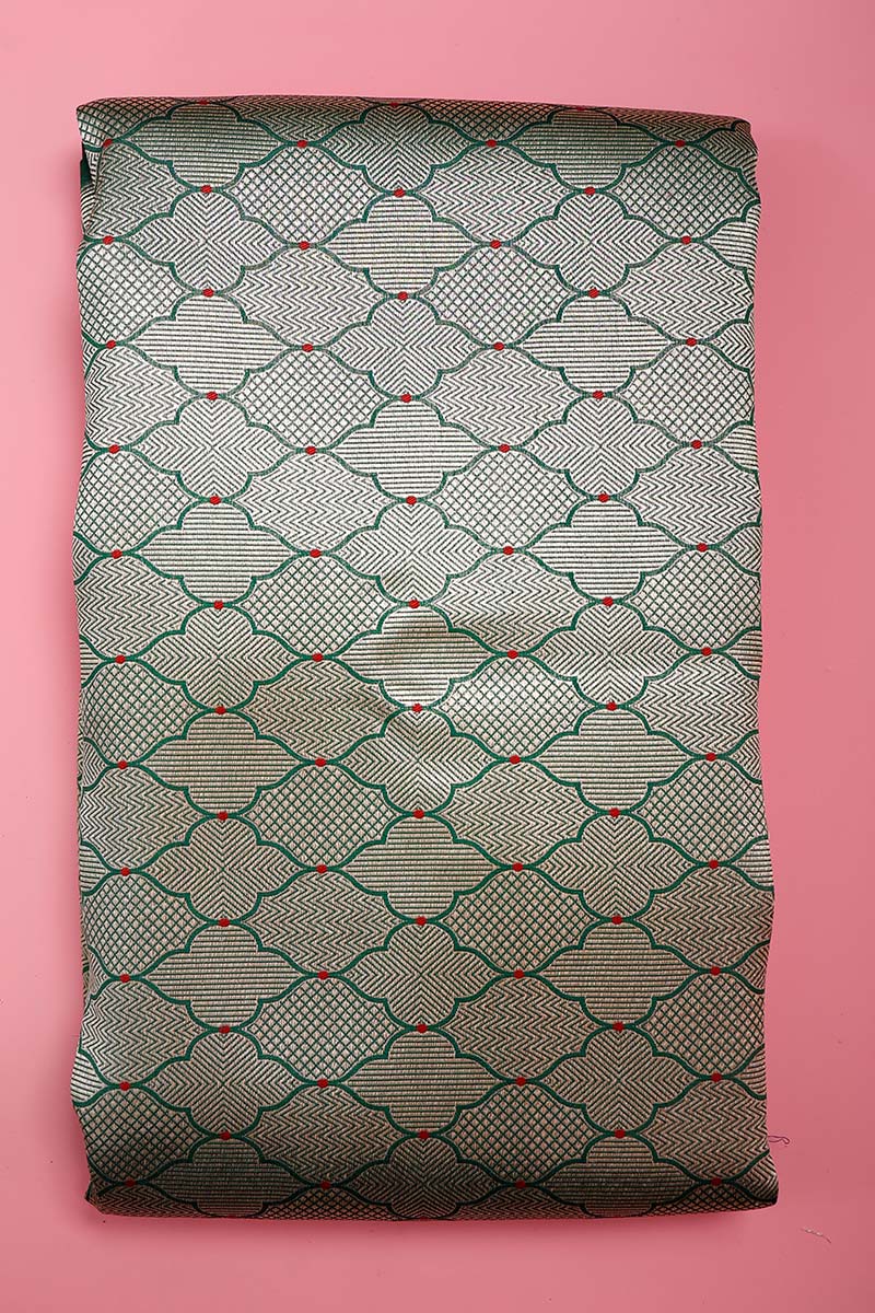 Green Geometrical Woven Banarasi Silk Fabric - Chinaya Banaras