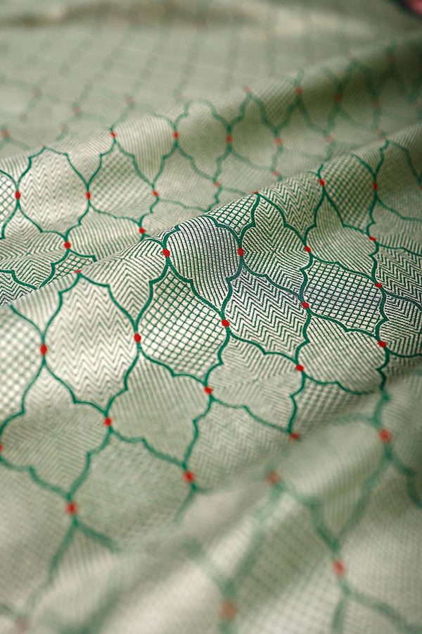 Green Geometrical Woven Banarasi Silk Fabric