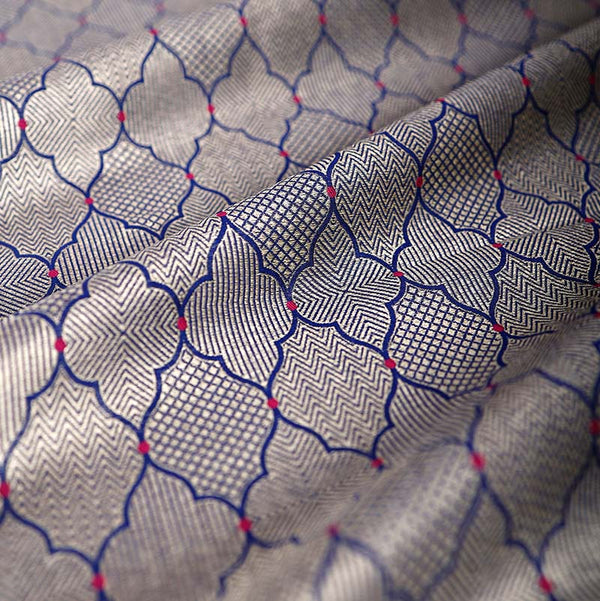 Navy Blue Geometrical Woven Banarasi Silk Fabric