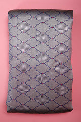 Navy Blue Geometrical Woven Banarasi Silk Fabric - Chinaya Banaras