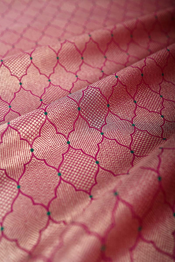 Magenta Pink Geometrical Woven Banarasi Silk Fabric